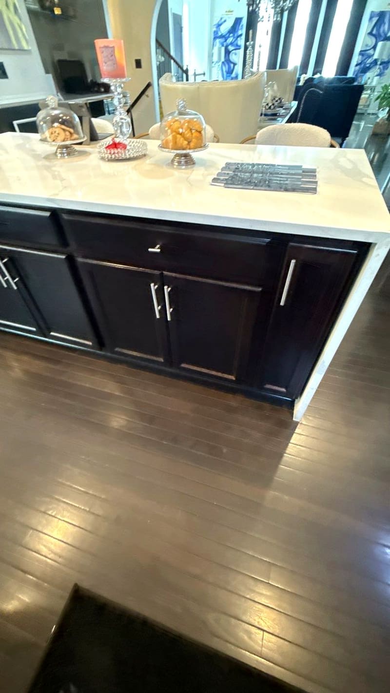 Kitchen island cabinets refinished in a dark color