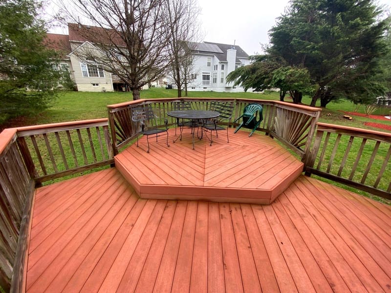 Deck stripped, sanded and restained