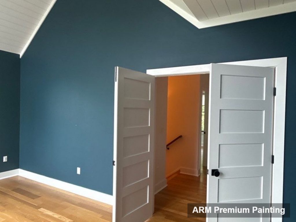 Vaulted ceiling drywall crack repair, textured and repainted seamlessly in Upper Marlboro, MD